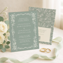 Elegante Convite de Casamento em Verde Sálvia Vint