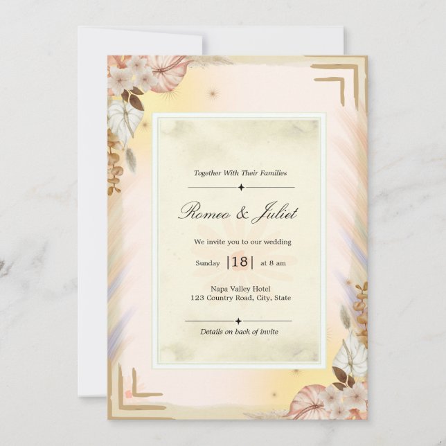 Elegante Convite de Casamento Floral Boho Tropical (Frente)