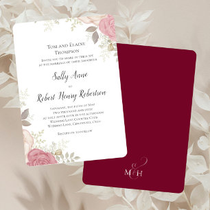 Elegante Convite de Casamento Floral Borgonha Pers