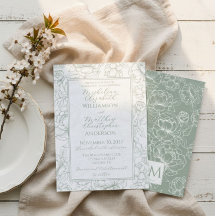 Elegante Convite de Casamento Floral Desenhado à M