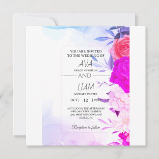 Elegante Convite de Casamento Floral em Azul Turqu