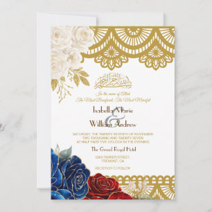 Elegante Convite de Casamento Floral em Vermelho M