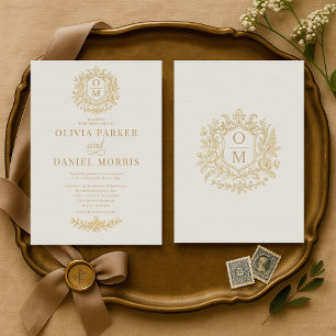 Elegante Convite de Casamento Floral Monograma Fra