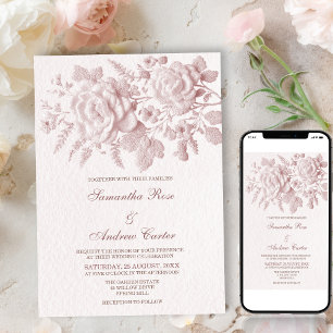 Elegante Convite de Casamento Floral Rosa Falso Em
