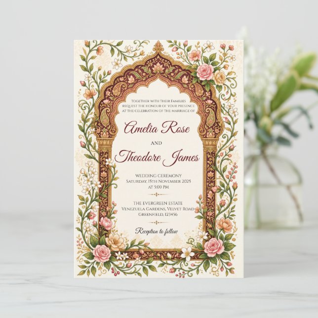 Elegante Convite de Casamento Indiano (Em pé/Frente)