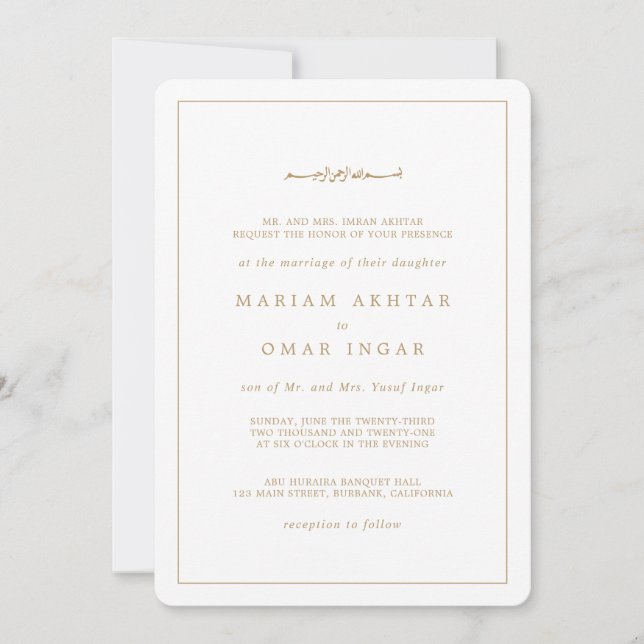 Elegante Convite de Casamento Islâmico Minimalista (Frente)