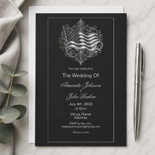 Elegante Convite de Casamento Militar com Bandeira