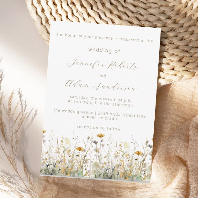 Elegante Convite de Casamento Neutro com Flores Si (Criador carregado)