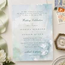 Elegante Convite de Casamento Paisagem Aquática Az
