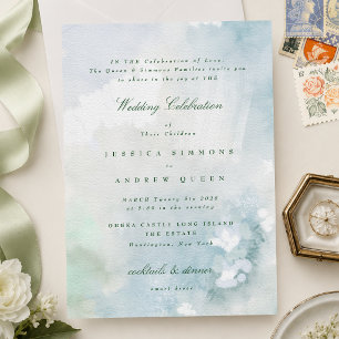 Elegante Convite de Casamento Paisagem Aquática Az