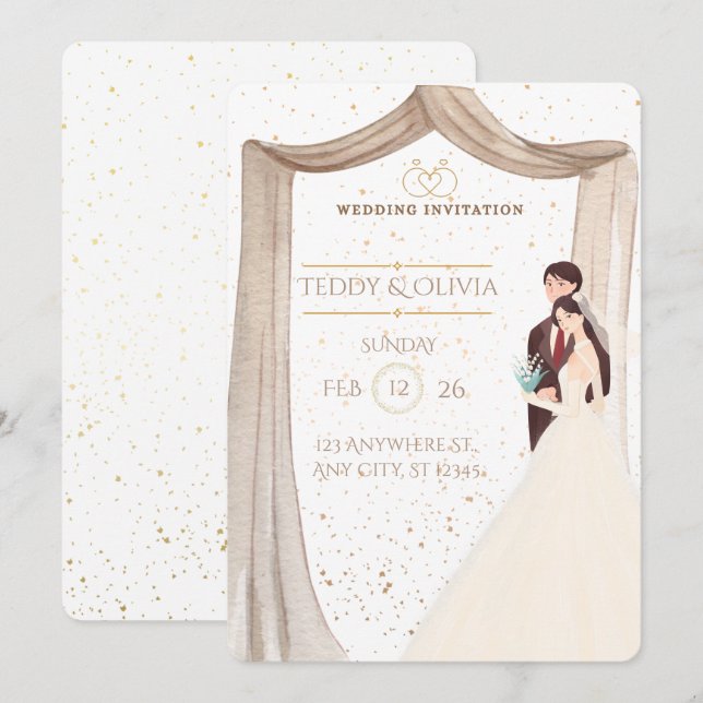 Elegante Convite de Casamento Personalizado - Noiv (Frente/Verso)