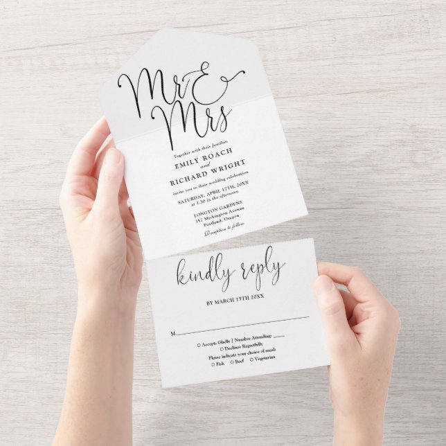 Elegante convite de casamento preto e branco para  (Tearaway)