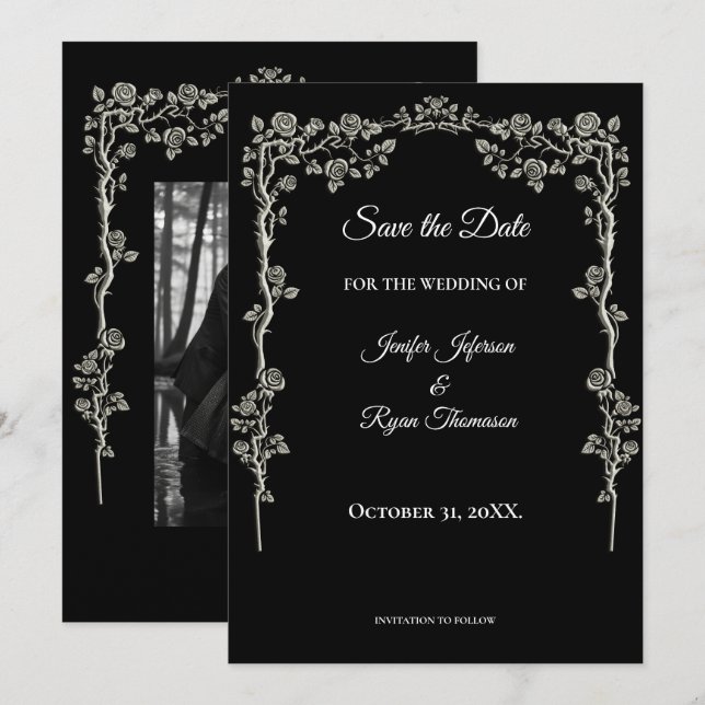 Elegante convite de casamento preto e branco para  (Frente/Verso)