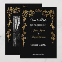 Elegante convite de casamento preto e dourado para