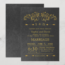 Elegante Convite de casamento Preto Florescente de