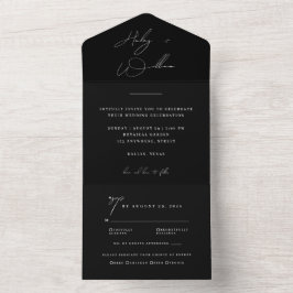 Elegante Convite de Casamento Preto Minimalista Tu