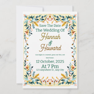 Elegante Convite de Casamento Rosemaling Escandina