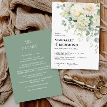 Elegante Convite de Casamento Tudo-em-Um Floral em