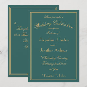 Elegante Convite de Casamento Verde Escuro com Nom