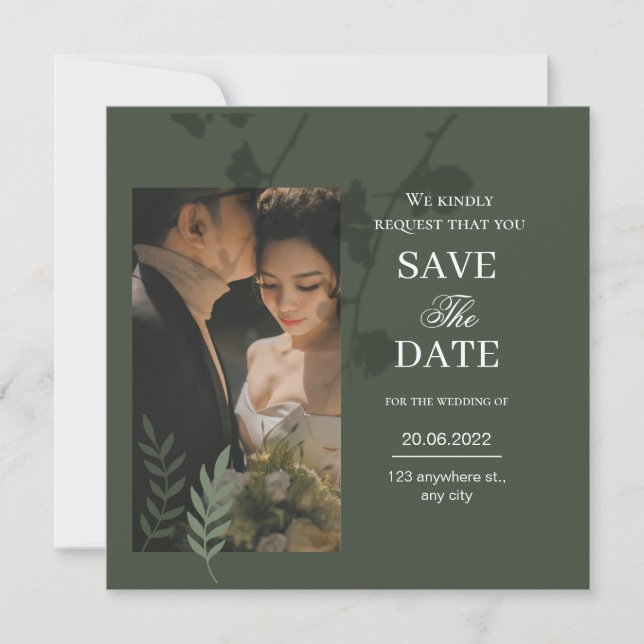 Elegante convite de casamento verde oliva personal (Frente)