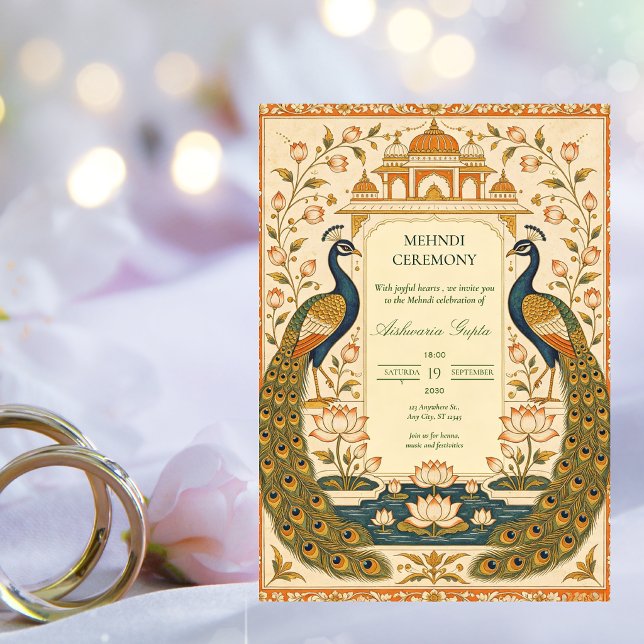 Elegante Convite de Cerimônia de Mehndi Indiana Pi (Criador carregado)