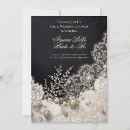 Elegante Convite de Chuveiro de Noiva Floral Preto