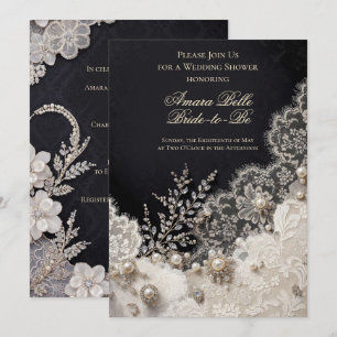 Elegante Convite de Chuveiro de Noiva Floral Preto