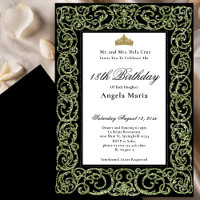 Elegante convite de debutante de 18 anos em verde 