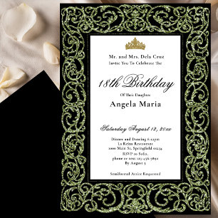 Elegante convite de debutante de 18 anos em verde 