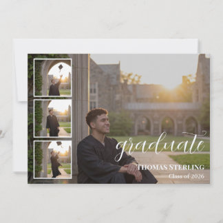 Elegante Convite de Formatura com Colagem de 4 Fot