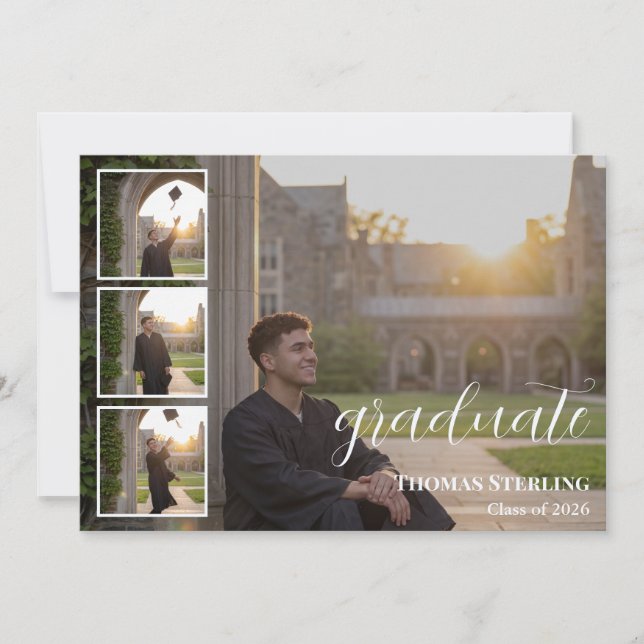 Elegante Convite de Formatura com Colagem de 4 Fot (Frente)