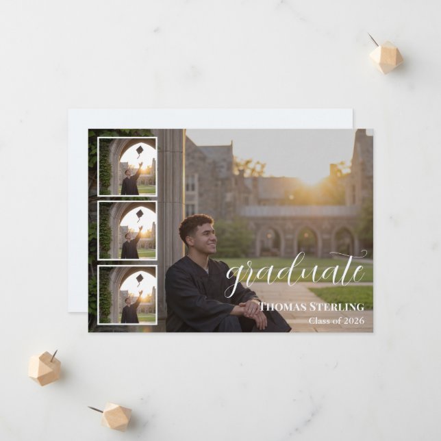 Elegante Convite de Formatura com Colagem de 4 Fot (Frente/Verso In Situ)