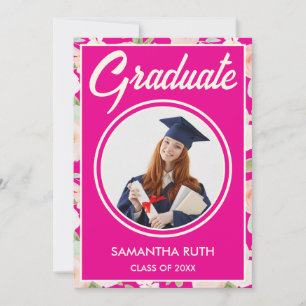 Elegante Convite de Formatura com Foto Floral Rosa