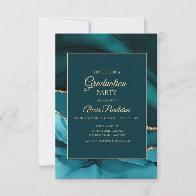 Elegante Convite de Formatura em Ágata Mármore Tur (Frente)