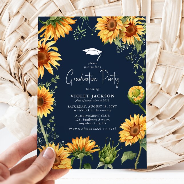Elegante Convite de Formatura Floral de Girassol A (Criador carregado)