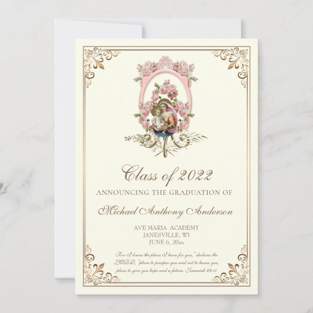 Elegante Convite de Formatura Religiosa Católica M (Frente)