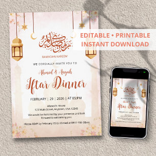 Elegante Convite de Iftar Floral em Aquarela