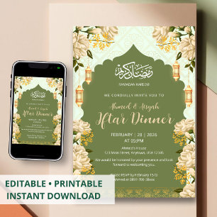 Elegante Convite de Iftar Floral Verde Sage Ramada