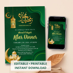 Elegante Convite de Iftar Ramadão Verde Esmeralda