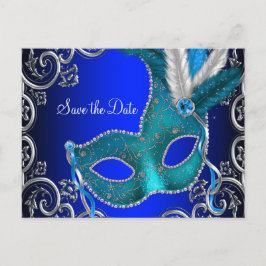 Elegante Convite de Máscaras Azul Real Save The Da