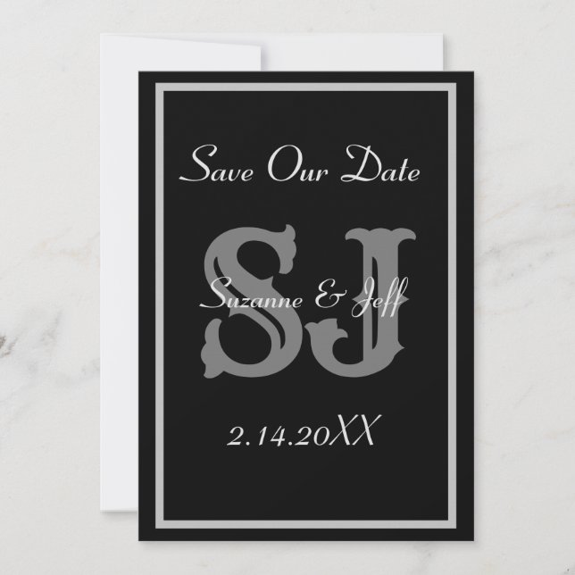 Elegante Convite de Monograma de Casamento Save Th (Frente)