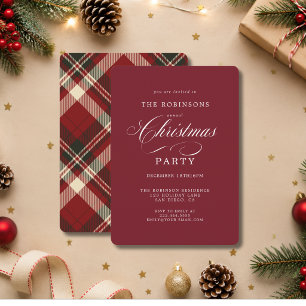 Elegante Convite de Natal em Xadrez Vermelho