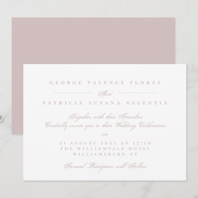 Elegante Convite de Noite Formal Caligrafia Rosa M (Frente/Verso)