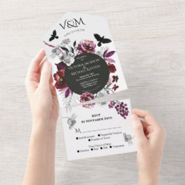 Elegante Convite de Noite Roxo Floral Casamento Tu
