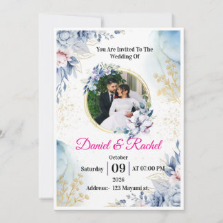 Elegante Convite de Noiva com Floral em Aquarela A