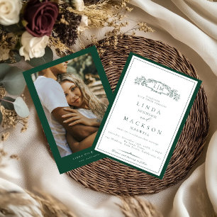 Elegante Convite de Noiva com Monograma em Verde E