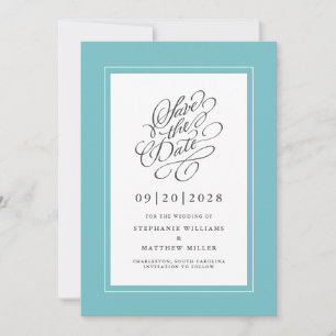 Elegante Convite de Noivado Caligrafado Aqua