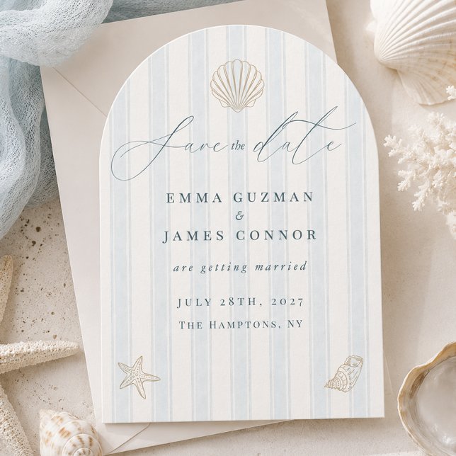 Elegante Convite de Noivado de Conchas Marinhas da (Elegant Coastal Seashell Wedding Save the Date Invitation)