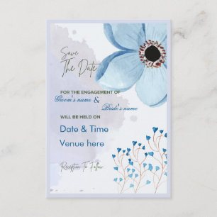 Elegante Convite de Noivado Floral Azul Save the D