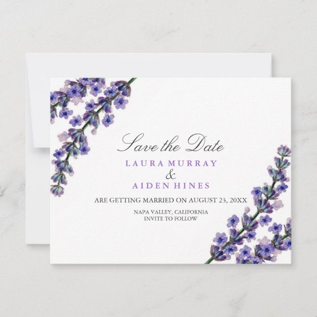 Elegante Convite de Noivado Lavanda Save The Date (Frente)